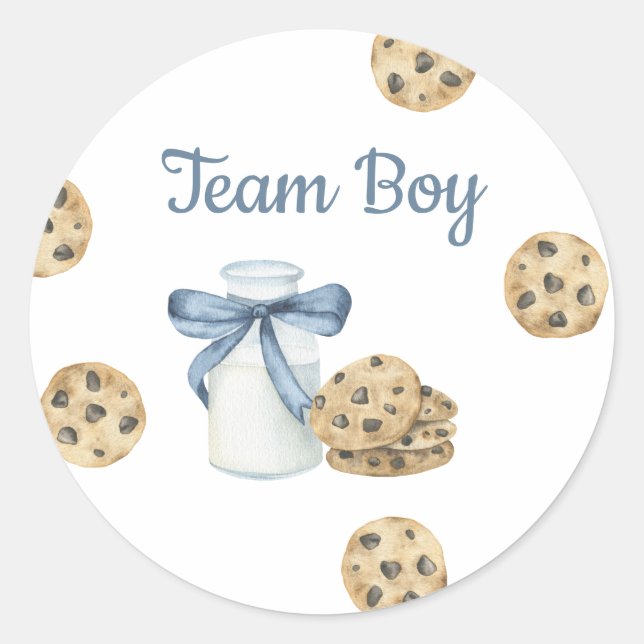 Milk & Cookies Gender Reveal - Team Boy Classic Round Sticker (Front)