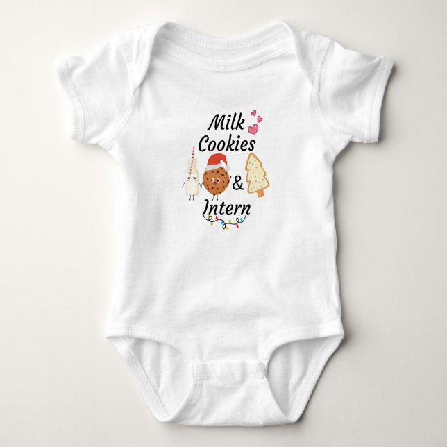 Milk & Cookies Intern Baby Christmas T-Shirt Baby Bodysuit (Front)