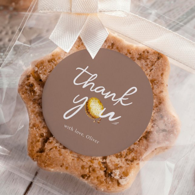 Milk & Cookies Party Brown Chocolate Thank You Classic Round Sticker (Creator Uploaded)