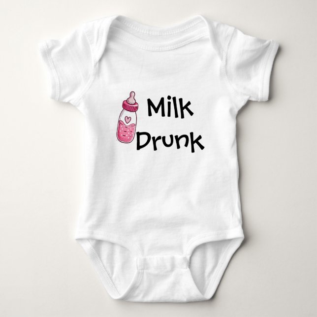 Milk Drunk Cute Baby Bottle Art Baby Bodysuit (Front)