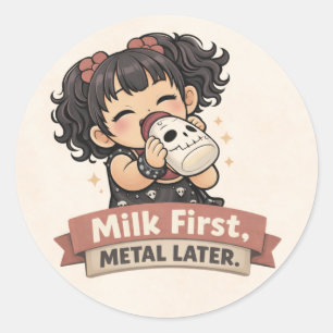 Milk First Metal Later Cute Goth Baby Sticker