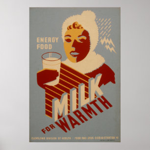 Milk For Warmth Energy Vintage 1941 WPA Posters