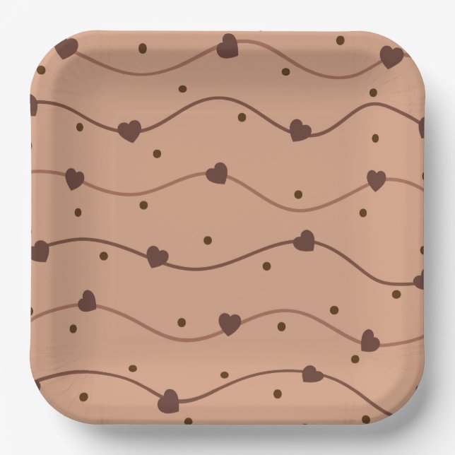 Milk Heart Chocolate Chips Pattern Paper Plate (Front)