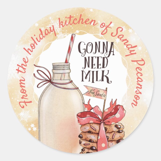 Milk homemade cookies personalised christmas classic round sticker (Front)