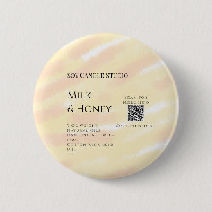 Milk honey soy candle business add q r code tex 6 cm round badge
