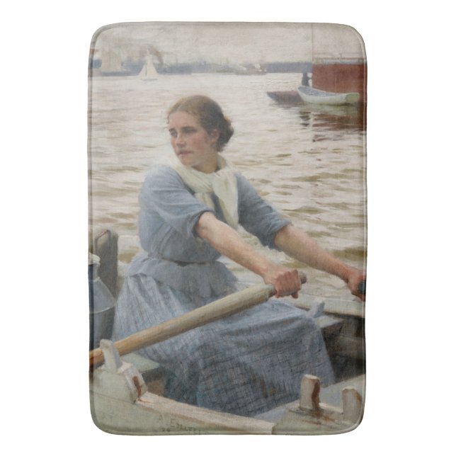 Milk Maid on a Rowing Boat (by Albert Edelfelt) Bath Mat (Front Vertical)