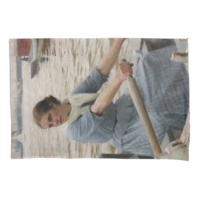 Milk Maid on a Rowing Boat (by Albert Edelfelt) Pillowcase (Front-Left)