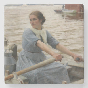 Milk Maid on a Rowing Boat (by Albert Edelfelt) Stone Coaster