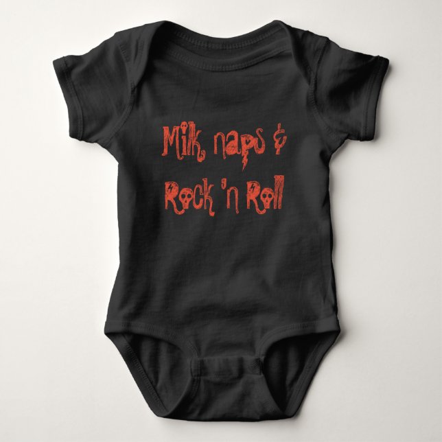Milk, Naps & Rock 'N Roll Baby Jersey Bodysuit (Front)