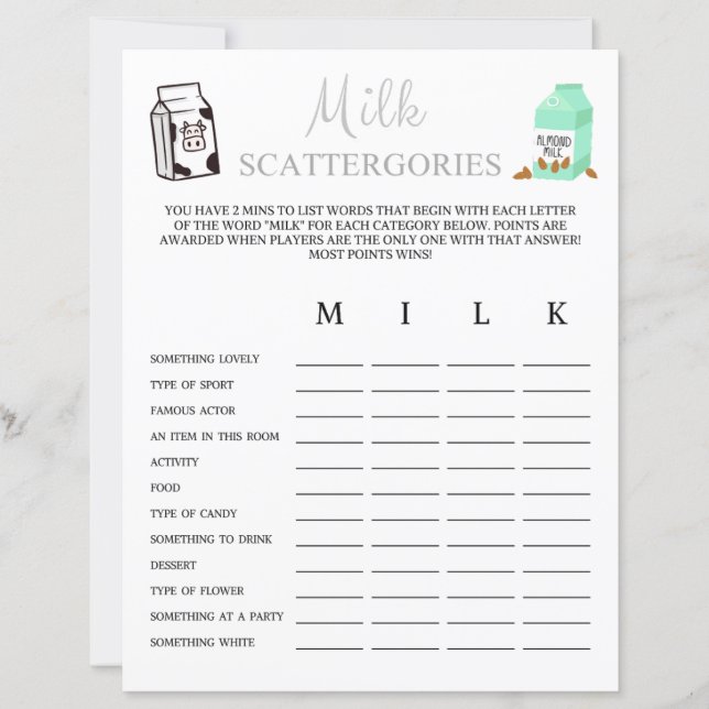 Milk Scattergories Game (Front)