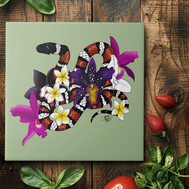 Milk Snake Exotic Floral Green Ceramic Tile (Creator Uploaded)