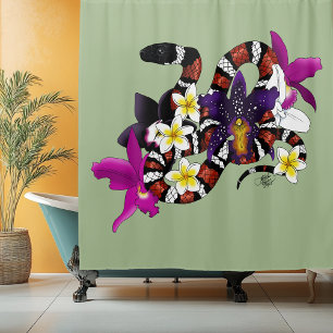 Milk Snake Exotic Floral Green Shower Curtain