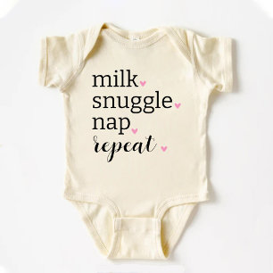 Milk Snuggle Nap Repeat Funny Minimalist Baby Bodysuit