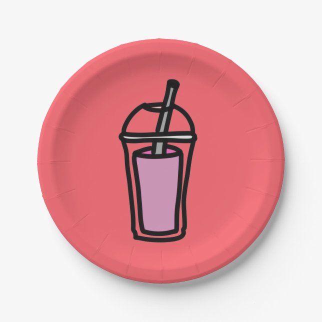 Milk Tea pink bubble tea Paper Plate (Front)