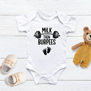 Milk then Burpees, Funny Baby, CrossFit Baby Bodysuit