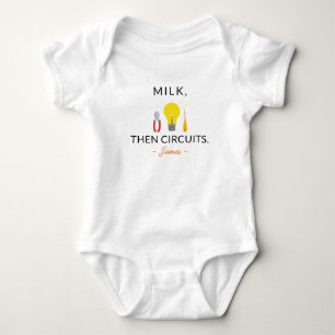 Milk, Then Circuits - Cute Electrical Engineer Baby Bodysuit