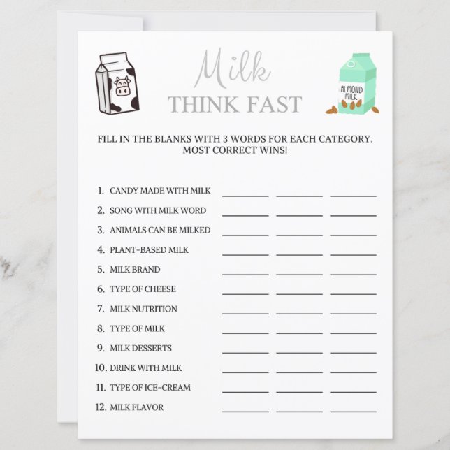 Milk Think Fast Game (Front)