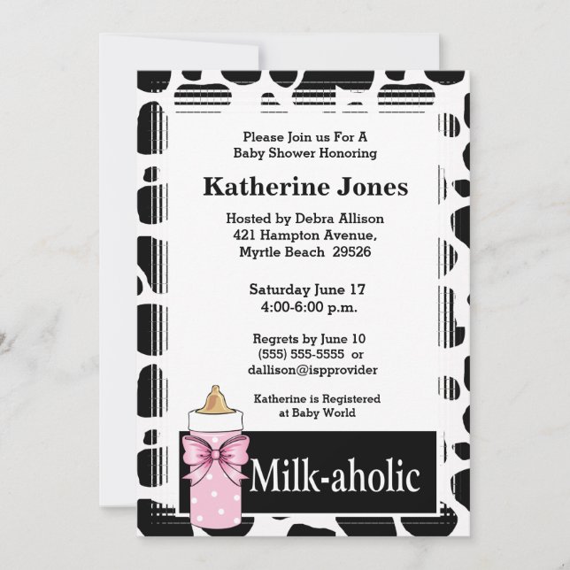 Milkaholic Baby Girl Shower Invitation (Front)
