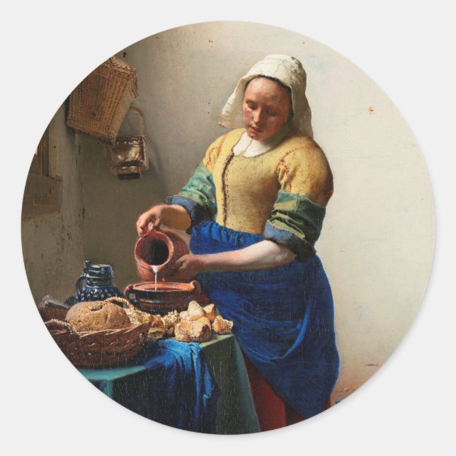 Milkmaid Kitchen Maid by Johannes Vermeer Classic Round Sticker (Front)