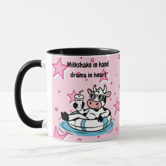 Milkshake in Hand, Drama in Heart | Cool Cow Funny Mug