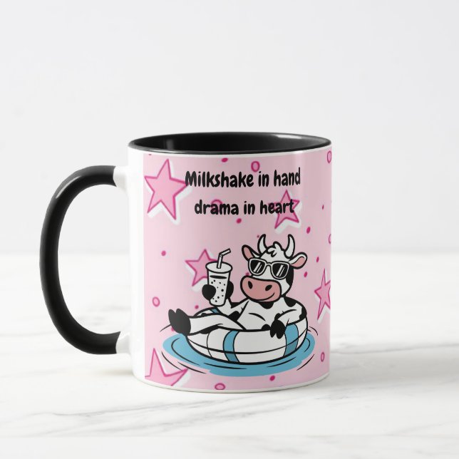 Milkshake in Hand, Drama in Heart | Cool Cow Funny Mug (Left)
