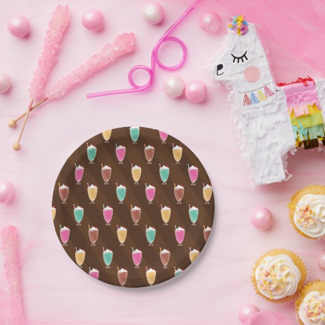 Milkshake Pattern Chocolate Brown Paper Plate (Party)