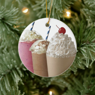 Milkshake Strawberry Chocolate Ice Cream Treat Ceramic Ornament