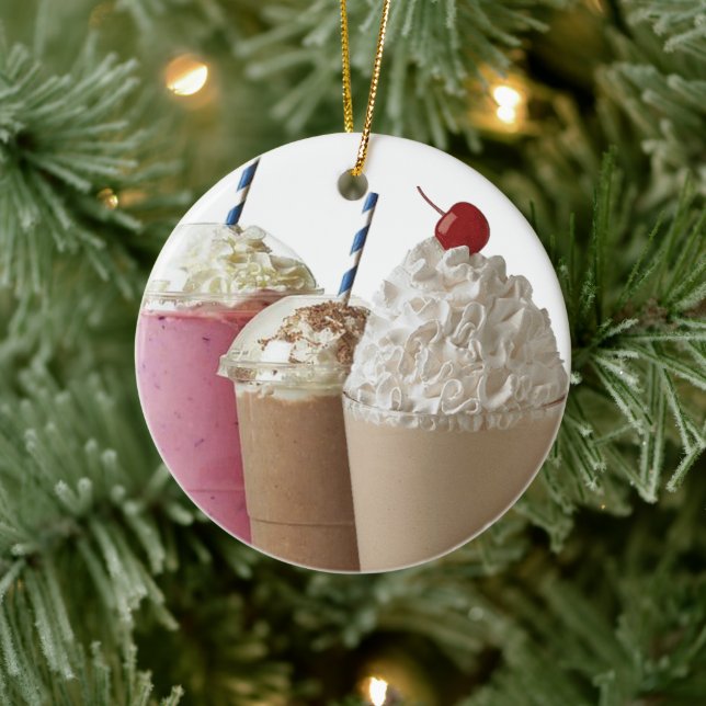 Milkshake Strawberry Chocolate Ice Cream Treat Ceramic Ornament (Tree)