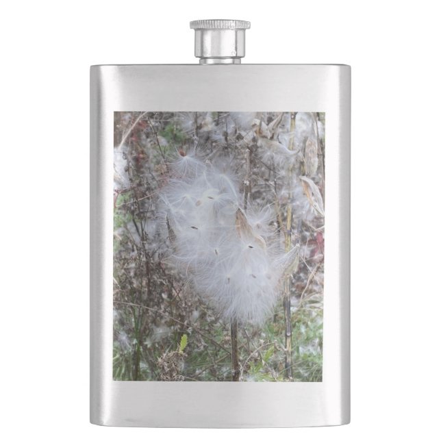 Milkweed Seeds and Silk Hip Flask (Front)