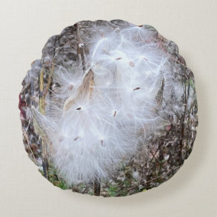 Milkweed Seeds and Silk Round Cushion