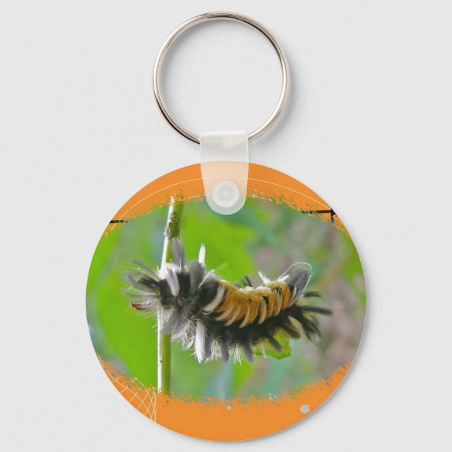 Milkweed Tussock Moth Caterpillar Orange Items Key Ring (Front)