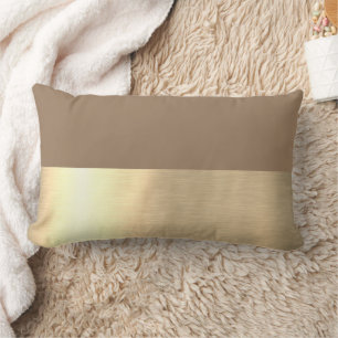 Milky Coffee Brown Gold Foil Rustic Faux Lumbar Cushion