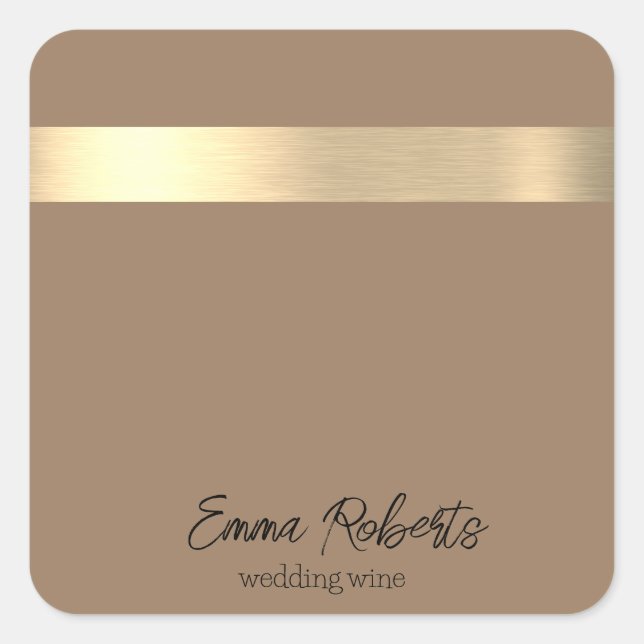 Milky Coffee Brown Gold Foil Rustic Faux  Square Sticker (Front)
