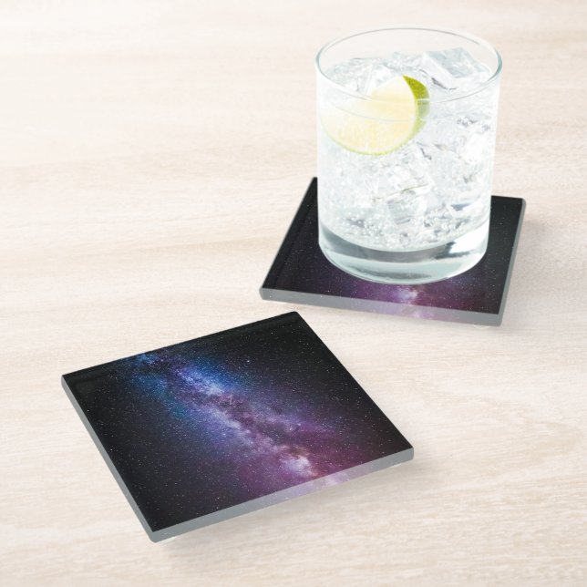 Milky way bright colours glass coaster (Angled)