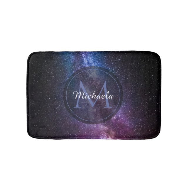 Milky way bright colours personalizable monogram bath mat (Front)