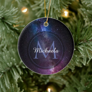 Milky way bright colours personalizable monogram ceramic ornament