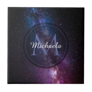 Milky way bright colours personalizable monogram ceramic tile