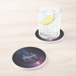 Milky way bright colours personalizable monogram coaster