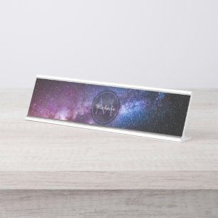 Milky way bright colours personalizable monogram desk name plate