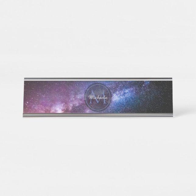 Milky way bright colours personalizable monogram desk name plate (Front)