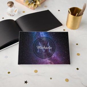 Milky way bright colours personalizable monogram guest book