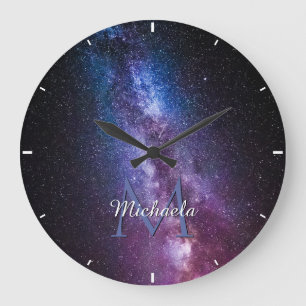 Milky way bright colours personalizable monogram large clock