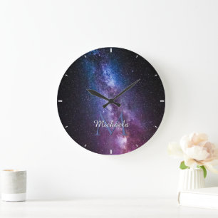 Milky way bright colours personalizable monogram large clock