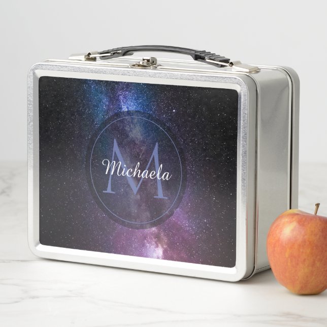 Milky way bright colours personalizable monogram metal lunch box (In Situ)