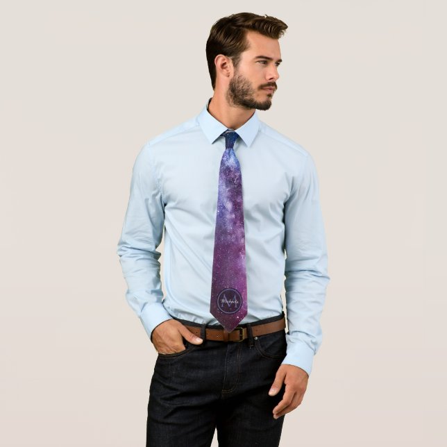 Milky way bright colours personalizable monogram n tie (In Situ)