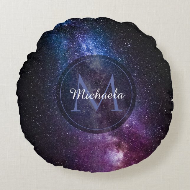 Milky way bright colours personalizable monogram round cushion (Front)