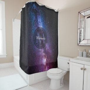 Milky way bright colours personalizable monogram shower curtain