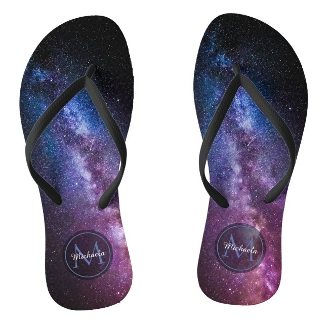 Milky way bright colours personalizable monogram thongs (Footbed)