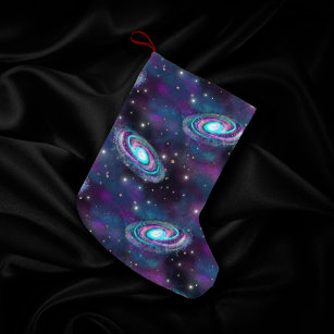Milky Way Galaxy   Cosmic Blue Purple Pink Glow Small Christmas Stocking