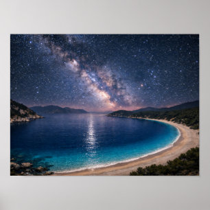 Milky Way Galaxy Ocean Bay Poster - Night Sky Coas